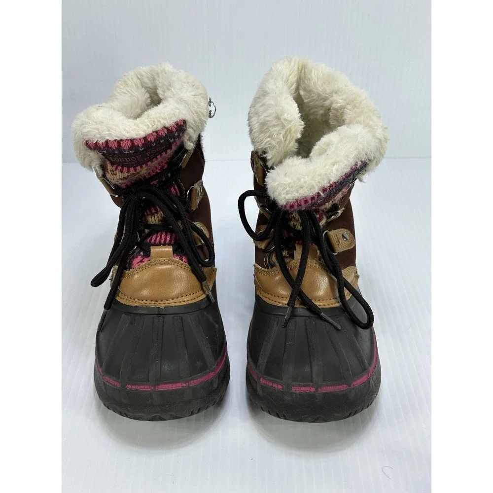 London Fog Girls Tottenham Brown Pink Faux Fur Lined Winter‎ Snow Boots Size 1